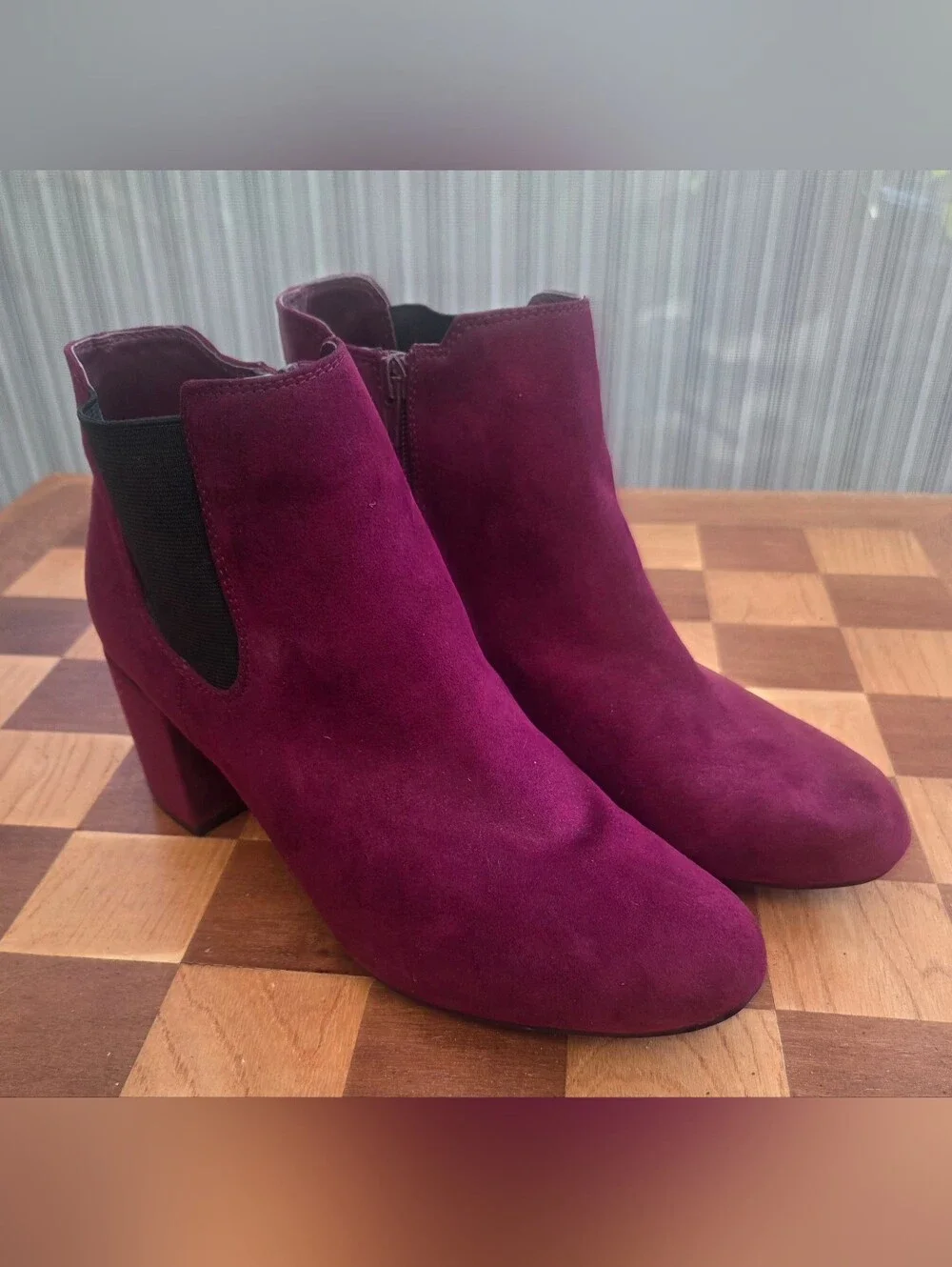Bar III Camelia Burgundy Faux Suede Ankle Booties Women's 9.5 Block Heel